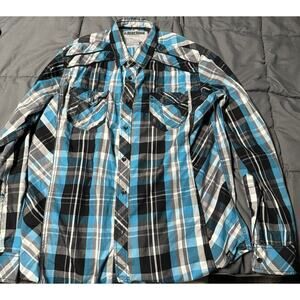 Mk Machine Men's Long Sleeve Shirt Blue / Black Plaid XL